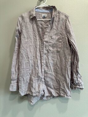 Sigrid Olsen large linen shirt,light purple,minimalist,roll tab sleeve
